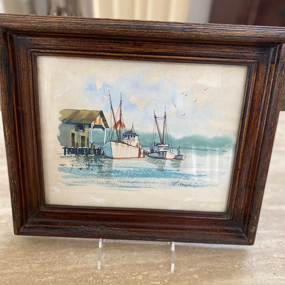 Seascape watercolor art signed by artist. One of a kind beautiful scene